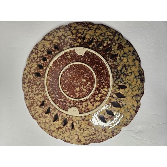 Art Pottery Glazed Vintage Ornate Plate 11.5 3729 Brown Tan - Picture 10 of 11